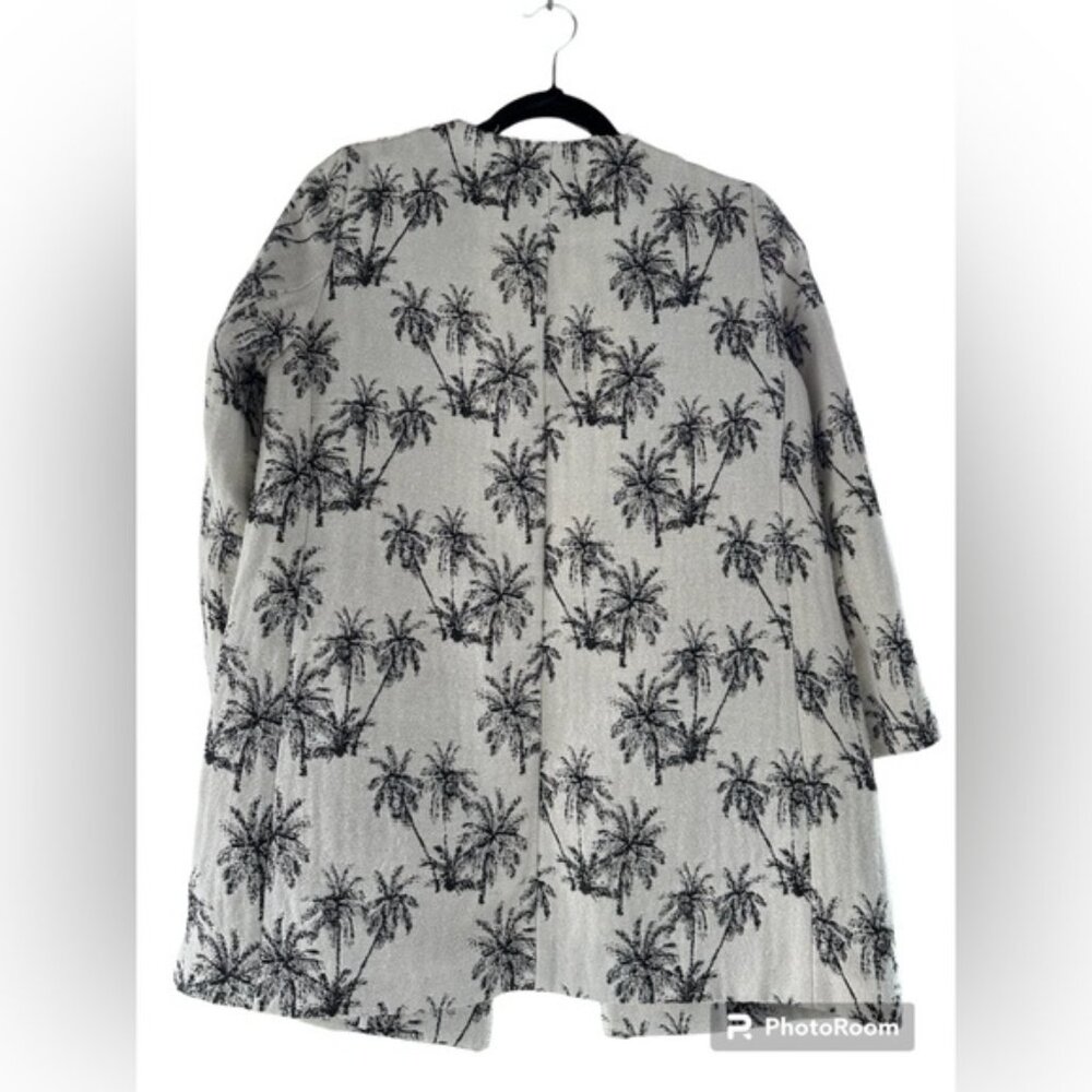 Zara Basic Collection Ivory Black Palm Tree Jacquard jacket blazer size large - Picture 3 of 6